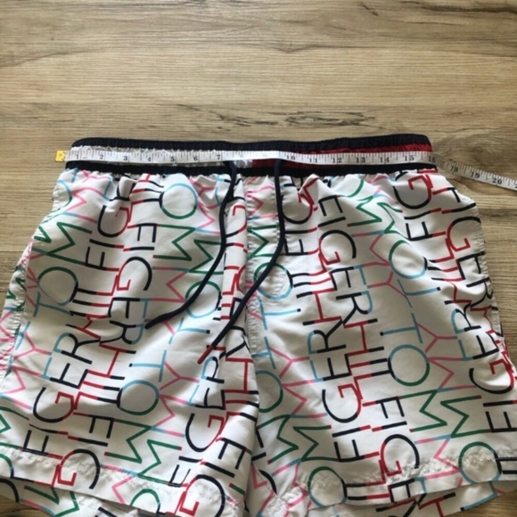 Tommy Hilfiger Men's Logo Print Swim Trunks - White, Red, Green, Blue - Picture 4 of 9